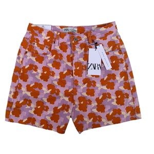 Zara The 90’s Short Poppy Flower Print High Rise Cut Off Denim Shorts NWT 8
